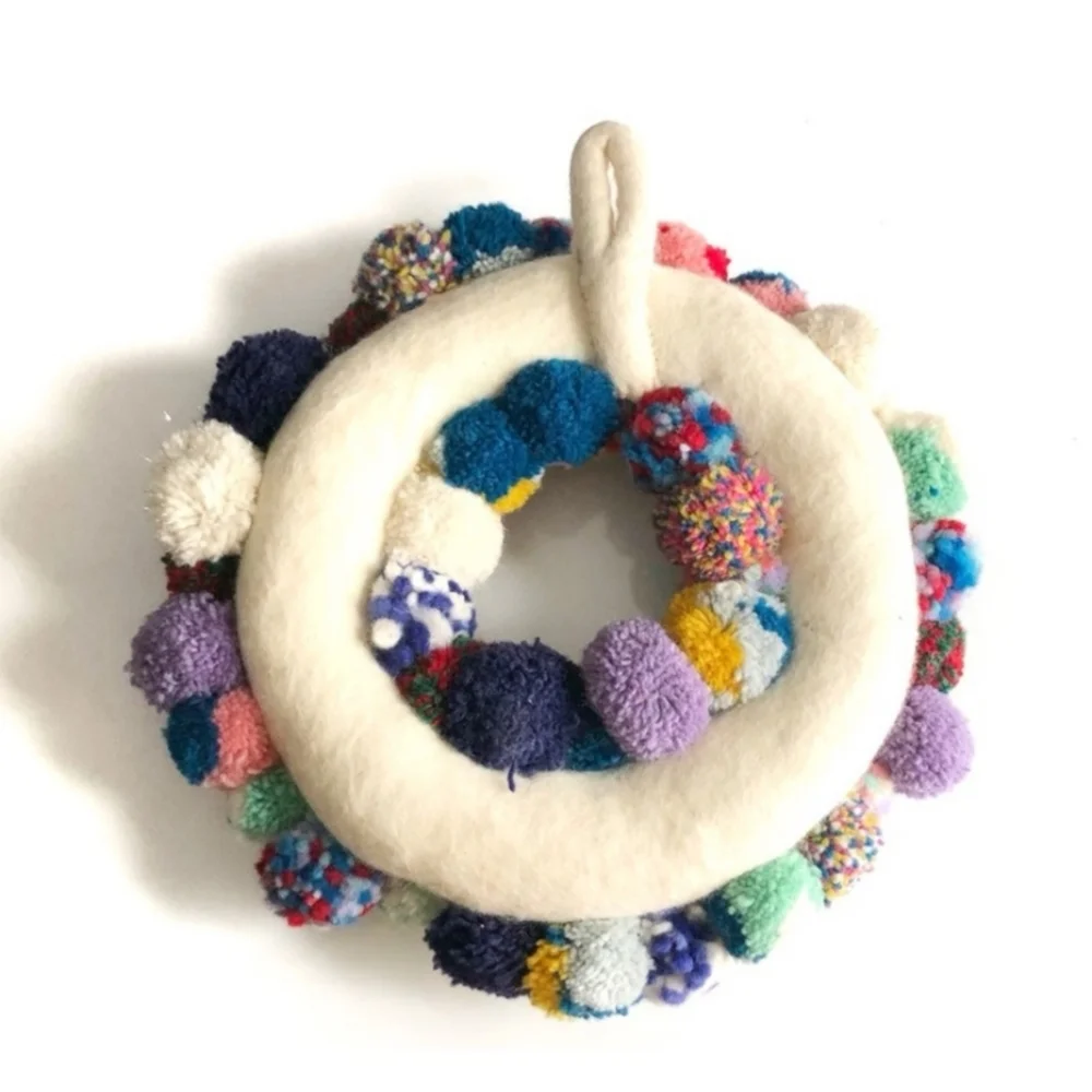 Anthropologie Pom Pom Society Wool Wreath